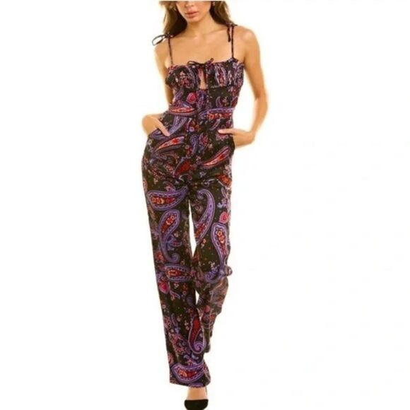 WeWoreWhat Danielle Bernstein Black Paisley pull on jumpsuit jumper NWOT - Picture 1 of 15